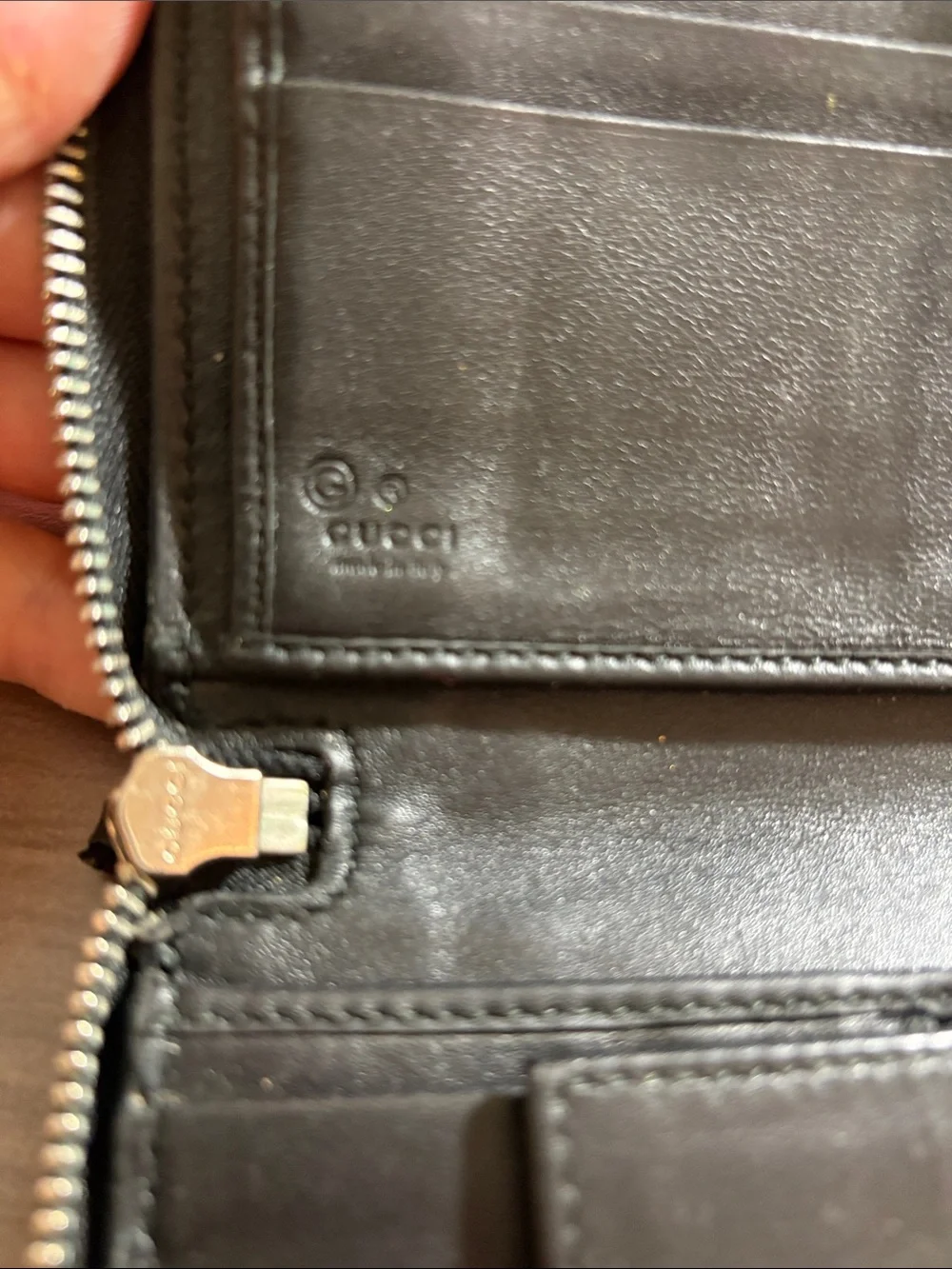 Gucci Micro GG Guccissima black Embossed Leather Large Wallet Zippy Authentic